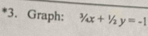 Graph: ^3/_4x+^1/_2y=-1