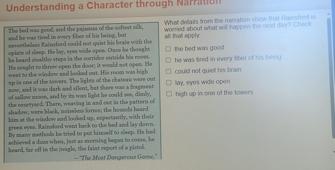 Solved: Understanding a Character through Narration What details from ...