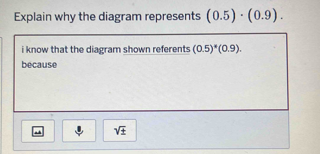 Solved: Explain why the diagram represents (0.5)· (0.9). [Math]