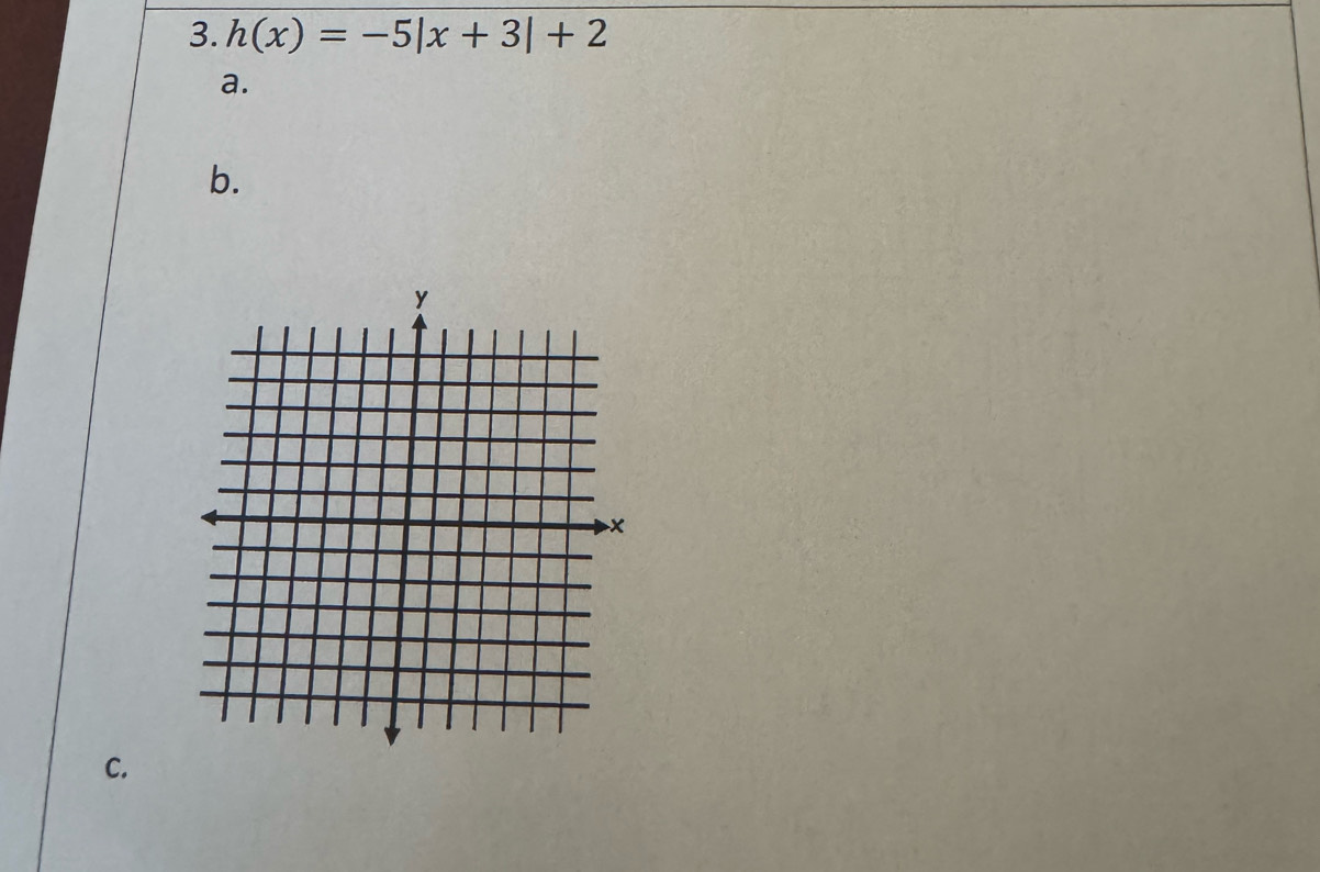 h(x)=-5|x+3|+2
a. 
b. 
C.