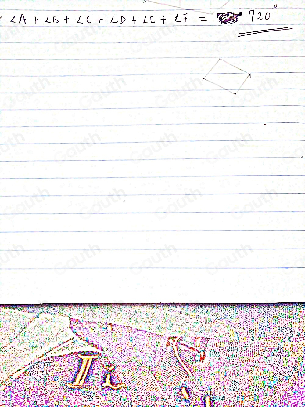 Solved: Find ∠ A+∠ B+∠ C+∠ D+∠ E+∠ F in degrees. C [Math]