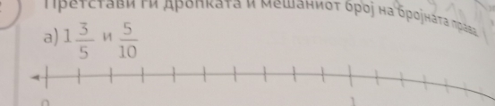ΙΙреτсτави τи дροπκаτа и мешаниοτ бροὶ на бροίнάτα лρава 
a) 1 3/5   5/10 