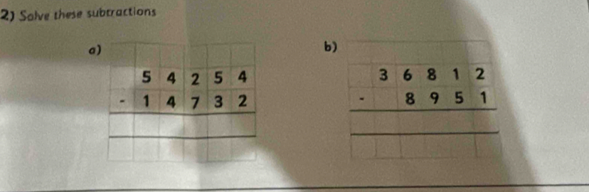 Solve these subtractions
a)
b)
beginarrayr 54254 -14732 hline endarray
beginarrayr 36812 -8951 hline endarray
f_2017(x)=f_12017(x)