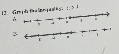 Gaph the inequality. g>1
A 
B