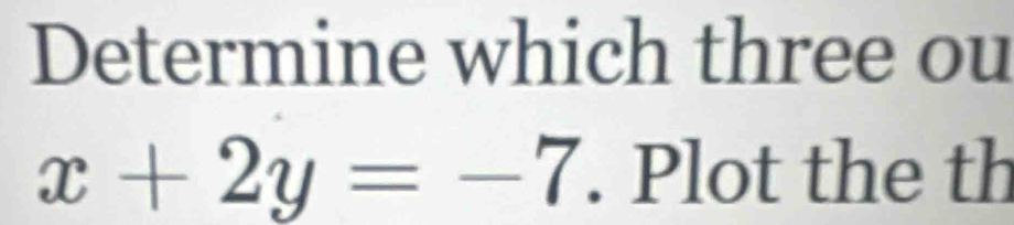 Determine which three ou
x+2y=-7. Plot the th