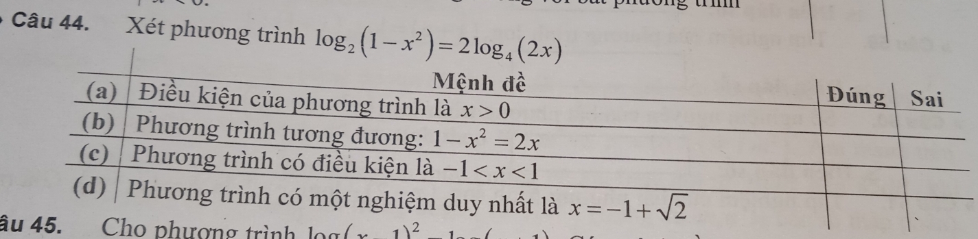 Xét phương trình log _2(1-x^2)=2log _4(2x)
ârình log (x1)^2