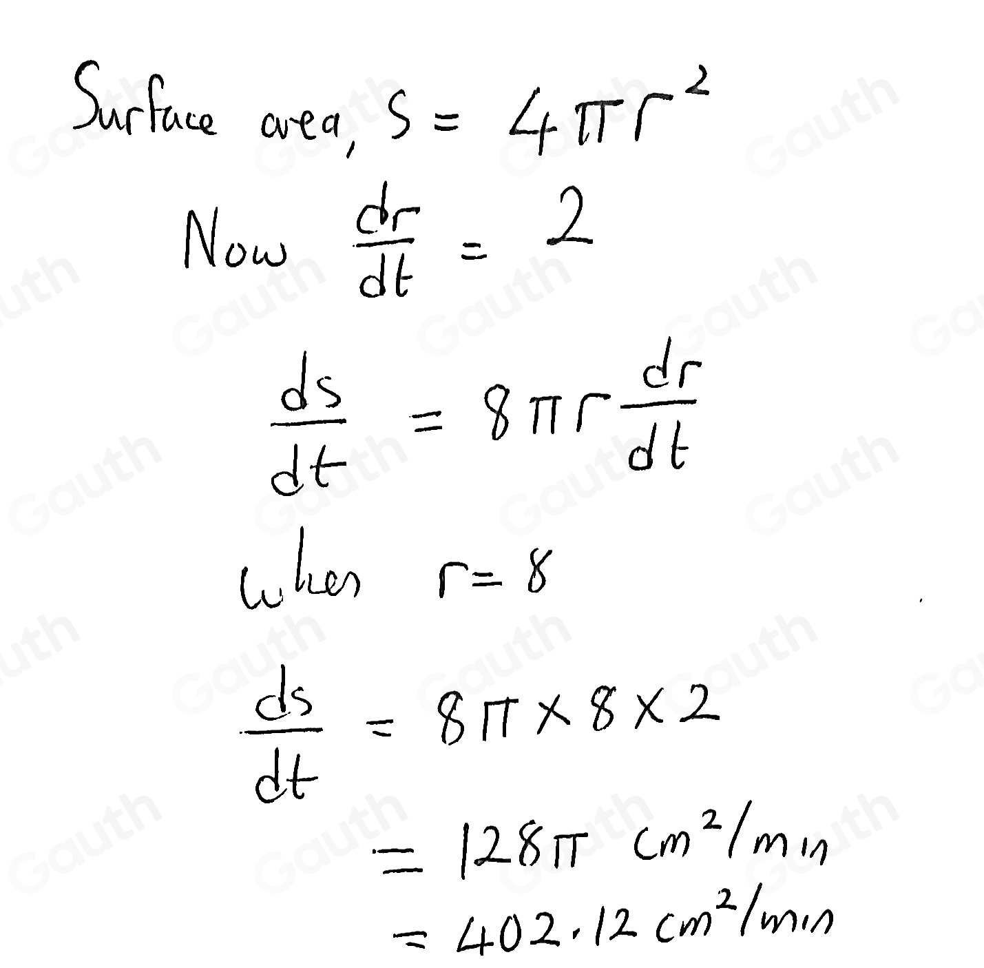 Solved: The radius of a spherical ball is increasing at a rate of 2 cm ...