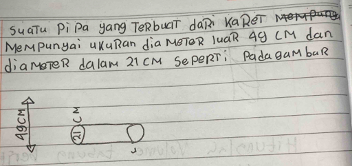 SuaTu Pipa yang TeRbuàī dàRi KaRéT 
MeMPunyai UKuRan dia MeTOR luaR 49 CM dan 
diamTeR dalam 21CM SePERT¡ PadagambaR