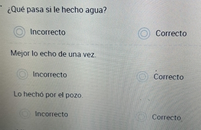 ¿Qué pasa si le hecho agua?
Incorrecto Correcto
Mejor lo echo de una vez.
Incorrecto Correcto
Lo hechó por el pozo.
Incorrecto Correcto