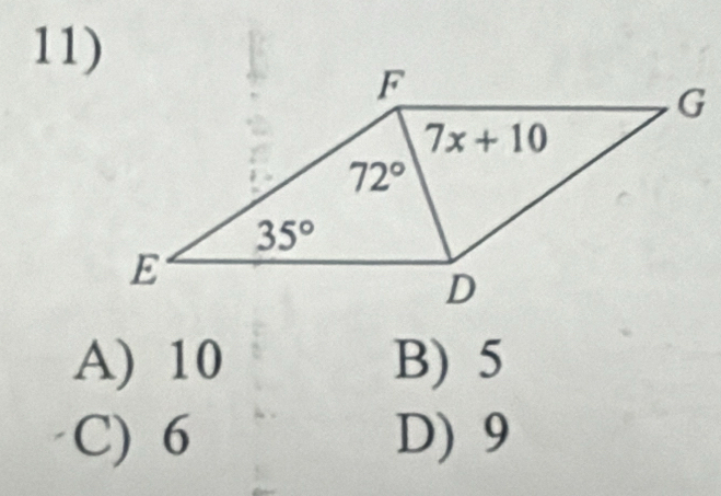 A) 10 B) 5
C) 6 D) 9