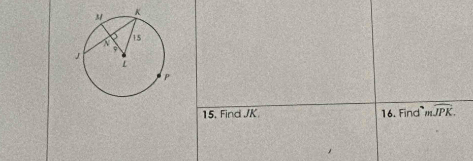 Find JK 16. Find mwidehat JPK.