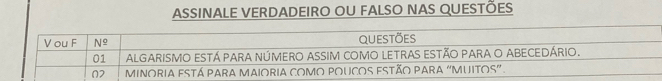 assinale verdadeiro ou falso nas questões