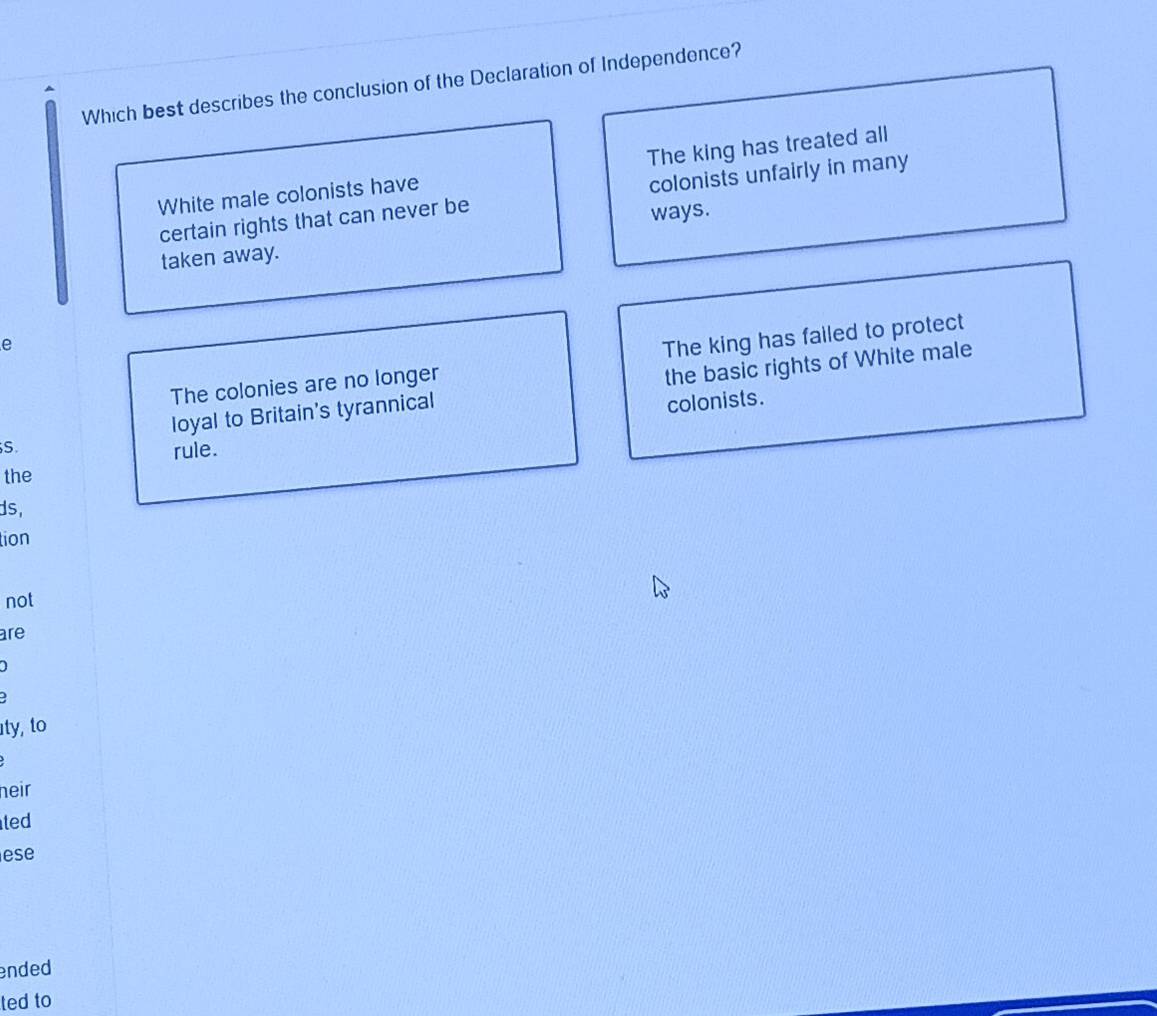 Solved: Which best describes the conclusion of the Declaration of ...