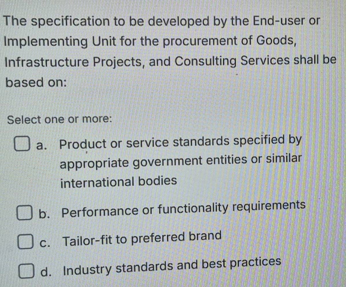 Solved: The specification to be developed by the End-user or ...