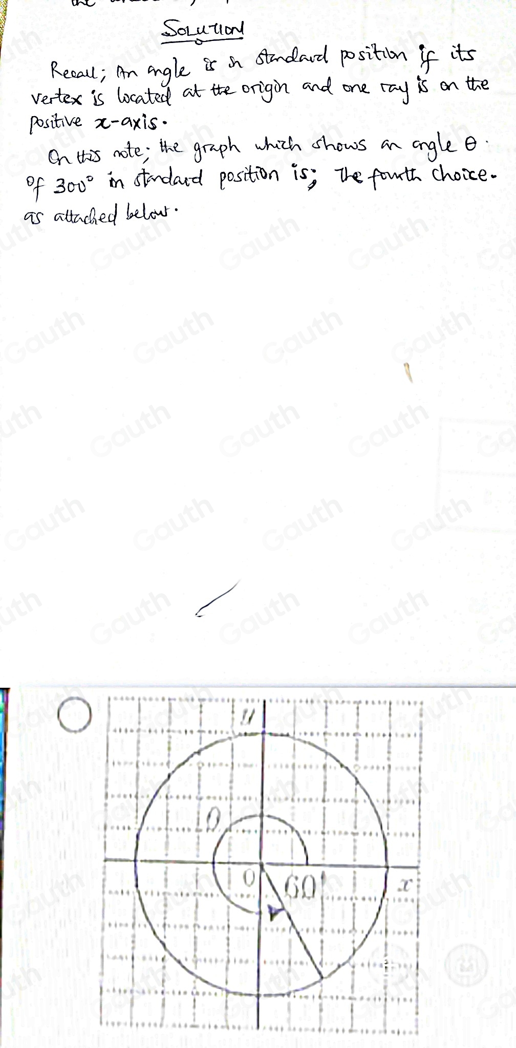 Solved: Which graph shows an angle θ of 300° in standard position? [Math]