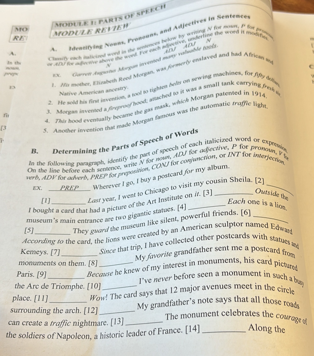 Solved: MODULE 1: PARTS OF SPEECH MO RE MODULE REVIEW A. Identifying ...