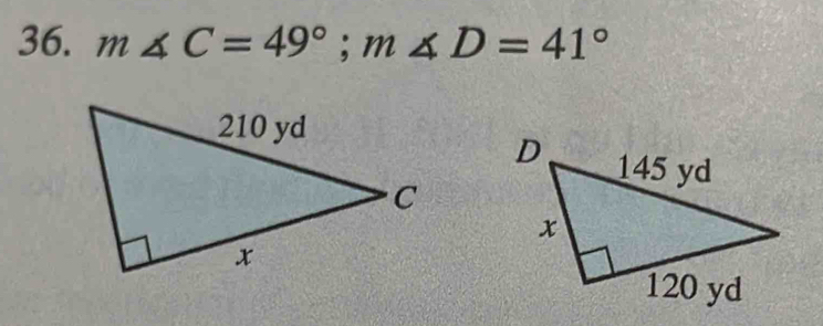 m∠ C=49°; m∠ D=41°