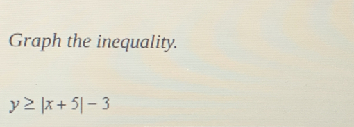 Graph the inequality.
y≥ |x+5|-3