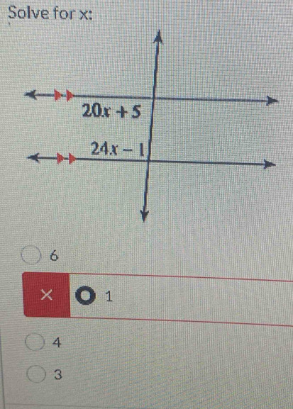 Solve for x:
6
* 01
4
3