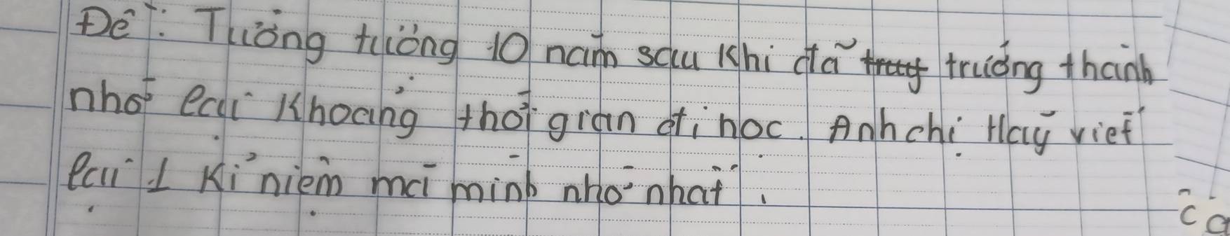 De: Thòng tiòng 10 nan scu hi da truóng thanh 
nho eai Khoang thorgran ofinoc. Anhchi Hay viei 
Rai 1 Kinien m mink mho `nhai.