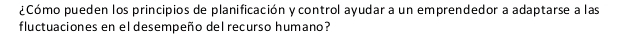 ¿Cómo pueden los principios de planificación y control ayudar a un emprendedor a adaptarse a las 
fluctuaciones en el desempeño del recurso humano?