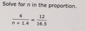 Solve for n in the proportion.