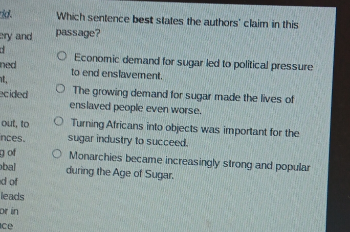 Solved: ld . Which sentence best states the authors' claim in this ery ...