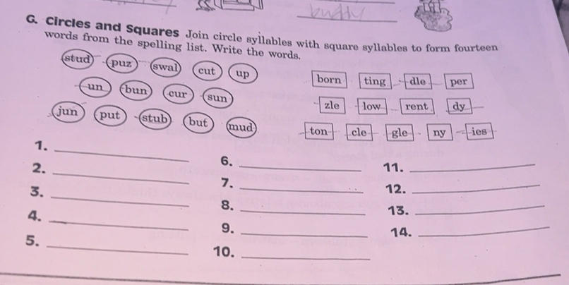 Gelöst:Circles and Squares Join circle syllables with square syllables ...
