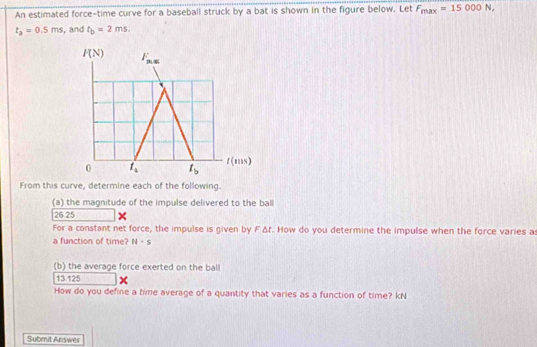 Solved: An estimated force-time curve for a baseball struck by a bat is ...