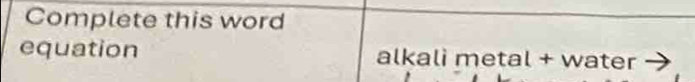 Complete this word 
equation alkali metal + water