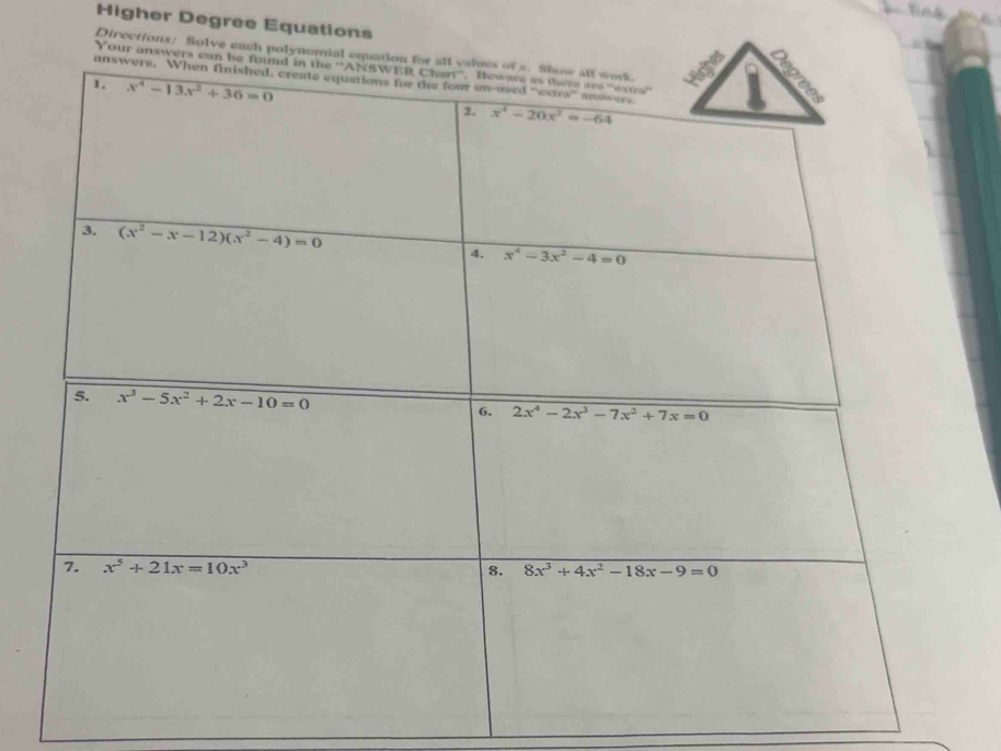 Higher Degree Equations
Directfons; Solve each polyn
Your on