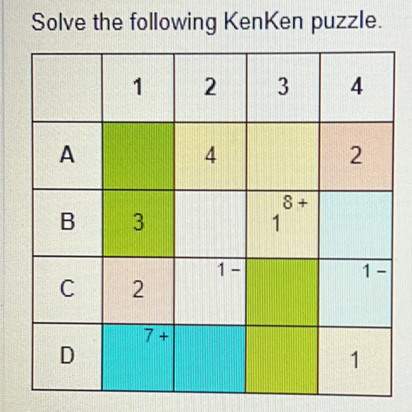 Solve the following KenKen puzzle.