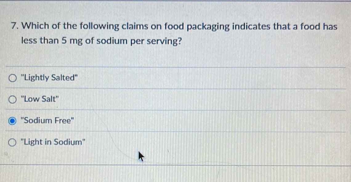Solved: Which of the following claims on food packaging indicates that ...