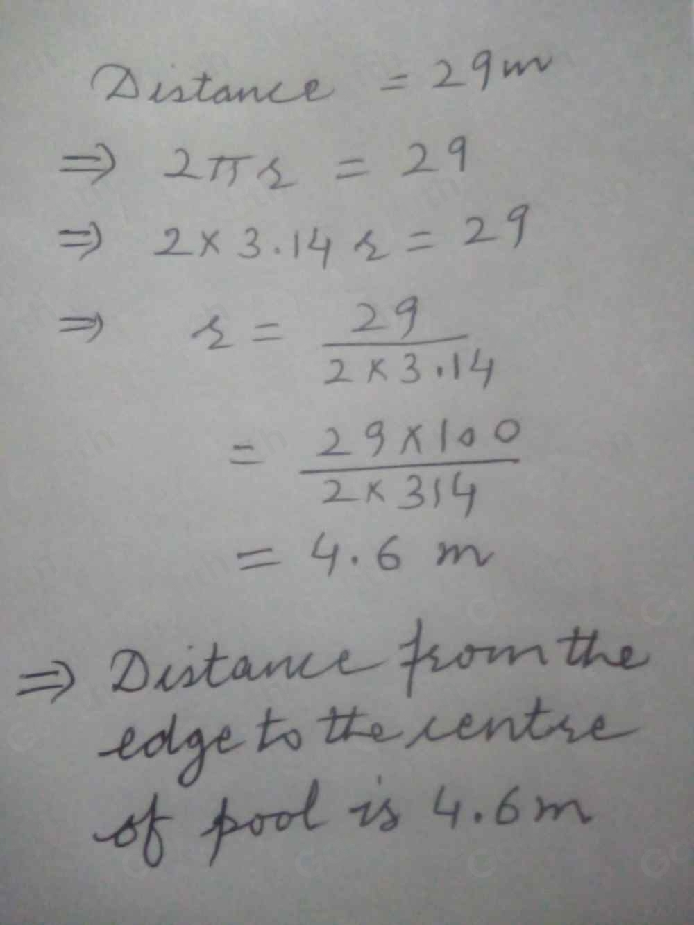 Solved: The distance around the edge of a circular swimming pool is 29 ...