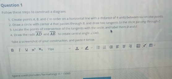 Solved: Follow these steps to construct a diagram: 1. Create points A ...