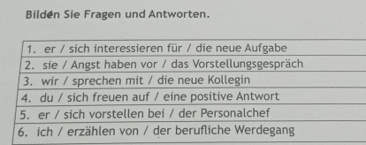 Bilden Sie Fragen und Antworten.