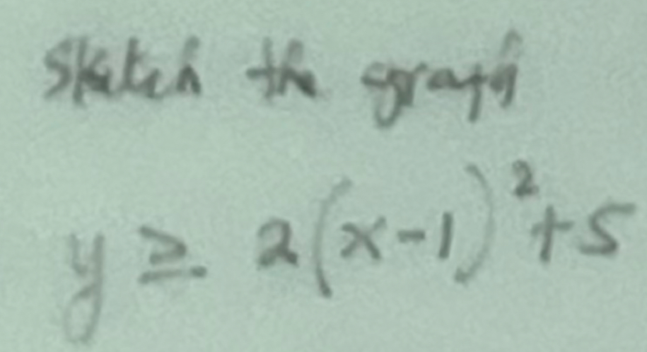 skatch the graps
y≥slant 2(x-1)^2+5