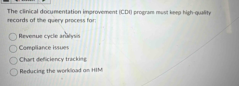 Solved: The clinical documentation improvement (CDI) program must keep ...