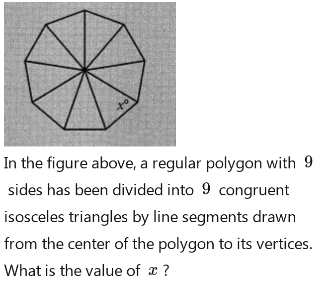 Solved: In the figure above, a regular polygon with 9 sides has been ...