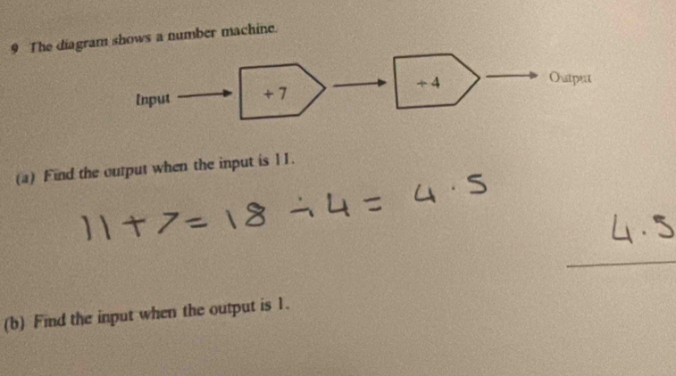 Solved: The diagram shows a number machine. + 4 Oustpert Input + 7 (a ...