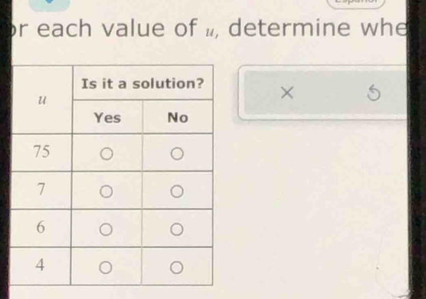 or each value of ., determine whe 
×