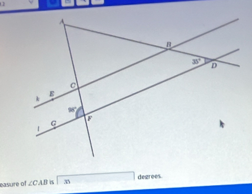 easure of ∠ CAB is 35 degrees.