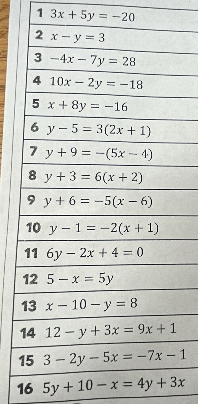 1 3x+5y=-20
16 5y+10-x=4y+3x