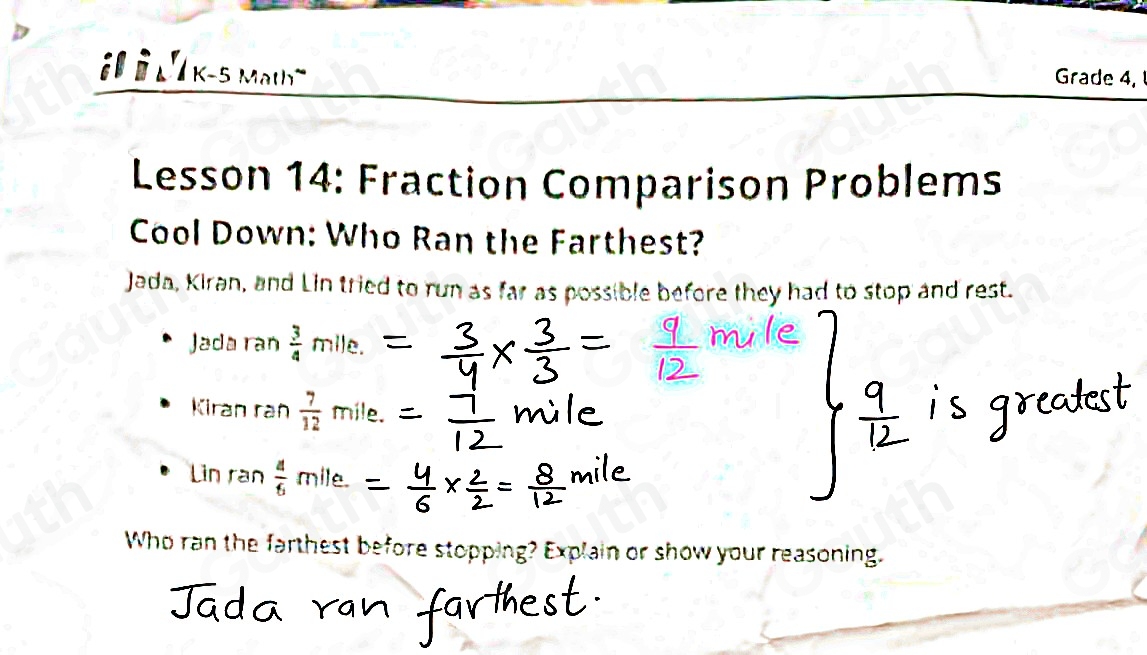 Solved: K-5 Math''' Grade 4, Lesson 14: Fraction Comparison Problems ...