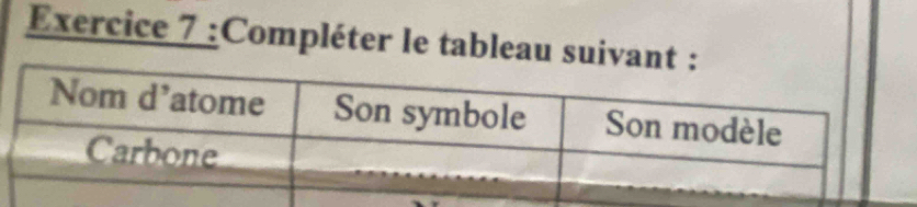 Compléter le tableau suivant