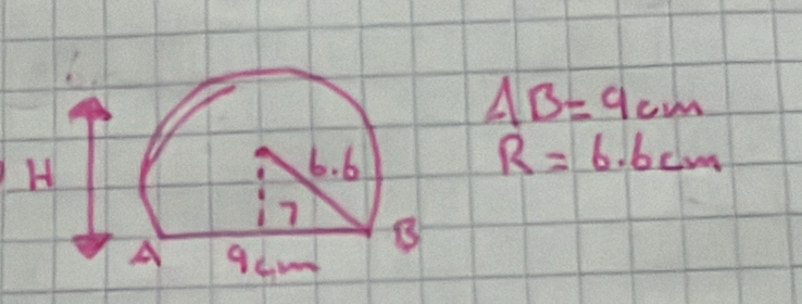 AB=9cm
H
R=6.6cm