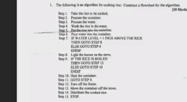 Solved: The following is an algorithm for cooking rice: Construct a ...