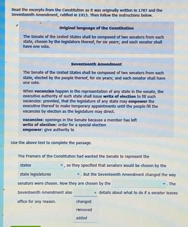 Solved: Read the excerpts from the Constitution as it was originally ...