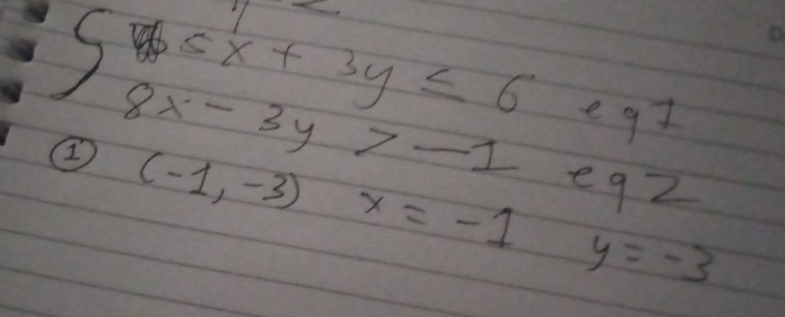 - 5x+3y≤ 6 e 97
② 8x-3y>-1 e
(-1,-3)x=-1
92
y=-3