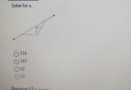 Solve for x.
118
147
62
92
Cuection 17e = ===